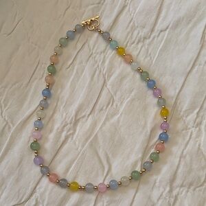 Pastel Glass  Beaded Necklace with Gold‎ Accents